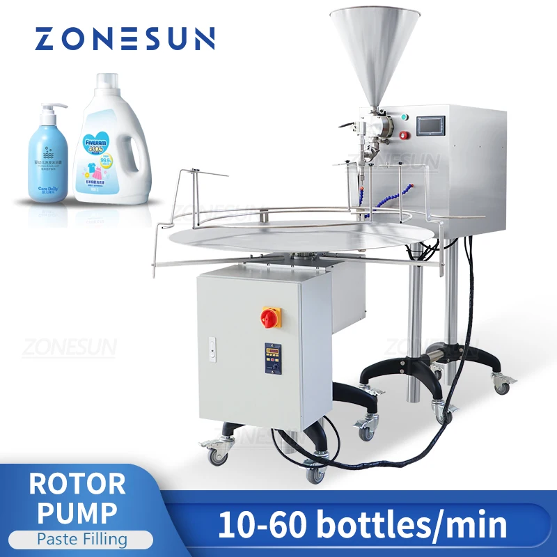 ZONESUN Filling Machine Servo Motor Rotor Pump Paste Bottle Filler with Unscrambler Cream Honey Sauce Food Packaging Machinery