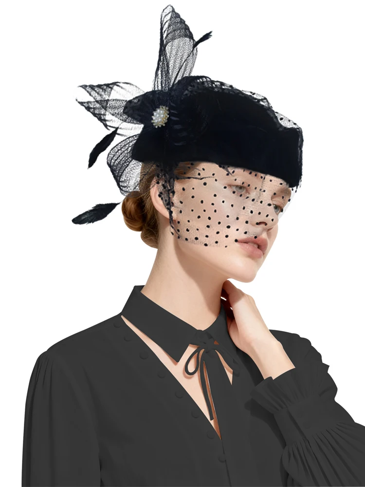 المألوف بلون ريشة قبعة العروس الزفاف أغطية الرأس النساء الأزهار الشعر عقال أنيقة الزفاف إكسسوارات الشعر بونيه #6