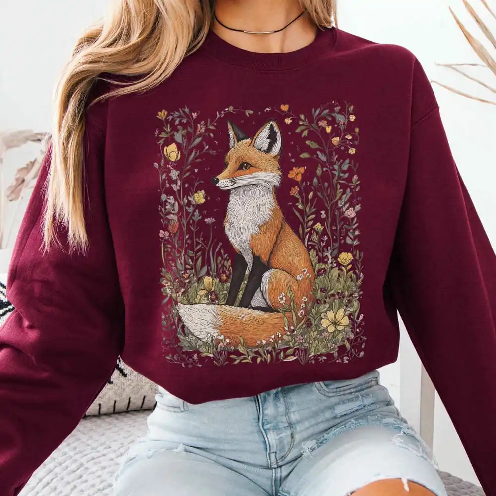 เสื้อสเวตเชิ้ตลายดอกไม้สุดน่ารักสำหรับคนรักป่าไม้ สไตล์วินเทจ ลายดอกไม้แบบค็อตเทจคอร์ เสื้อผ้าตลกๆ ทันสมัย สไตล์ลำลอง เสื้อสเวตเชิ้ตแนวสตรีทแวร์