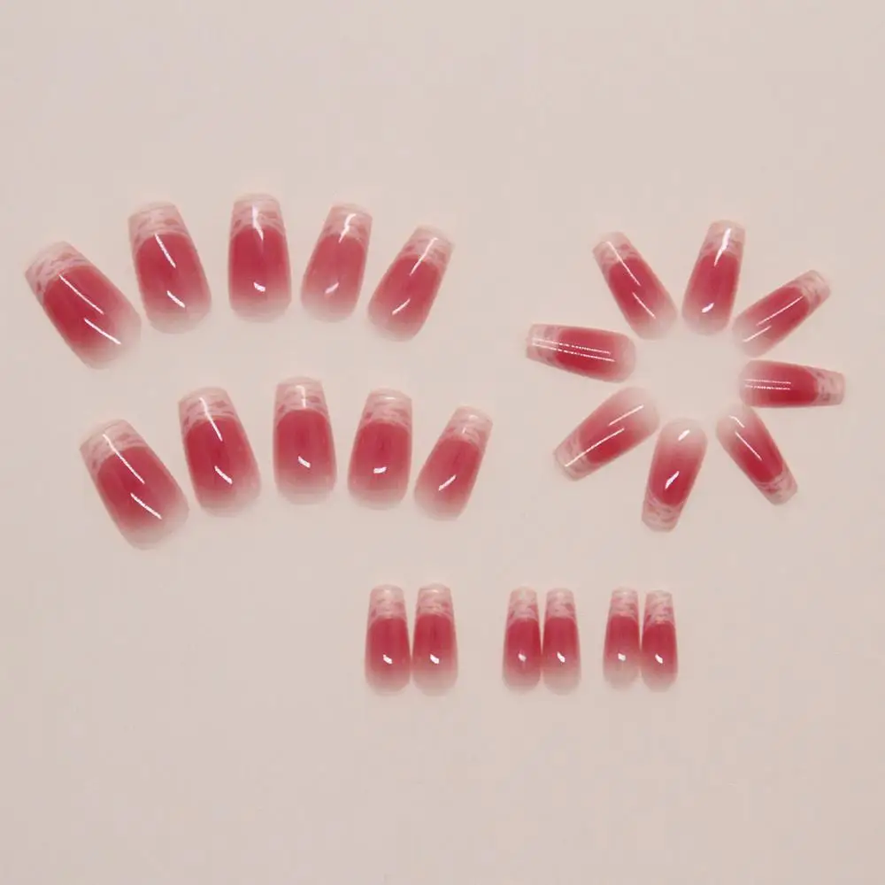 เล็บปลอมแบบถอดได้ สวมใส่ได้ ทรงเหลี่ยมไล่สีแบบเฟรนช์ ง่ายต่อการสวมใส่ แต่งเล็บวิ้งๆ สำหรับผู้หญิงและเด็กผู้หญิง