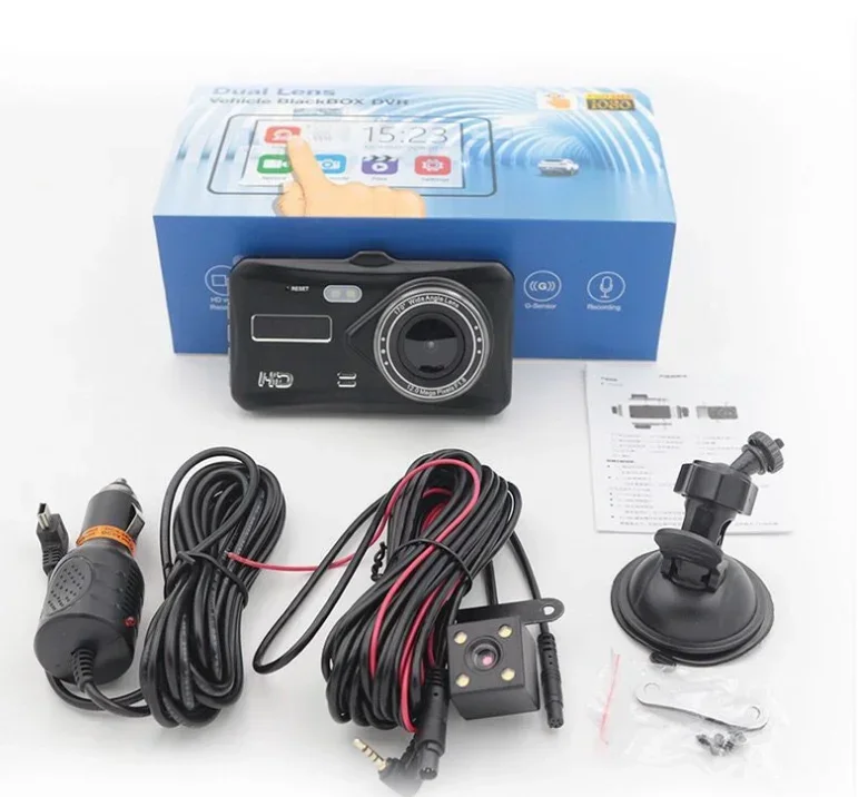 2026 4.0 inch HD front and rear dual recording driving recorder car hard disk video recorder reversing image DVR 1080P