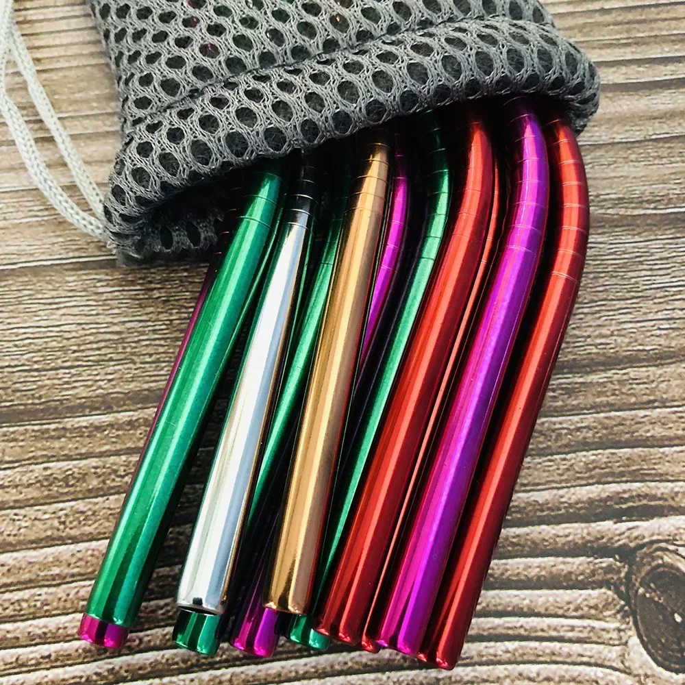 UPORS-pajita reutilizable de acero inoxidable 304, Pajita recta doblada de Metal con bolsa para cepillo limpiador, venta al por mayor