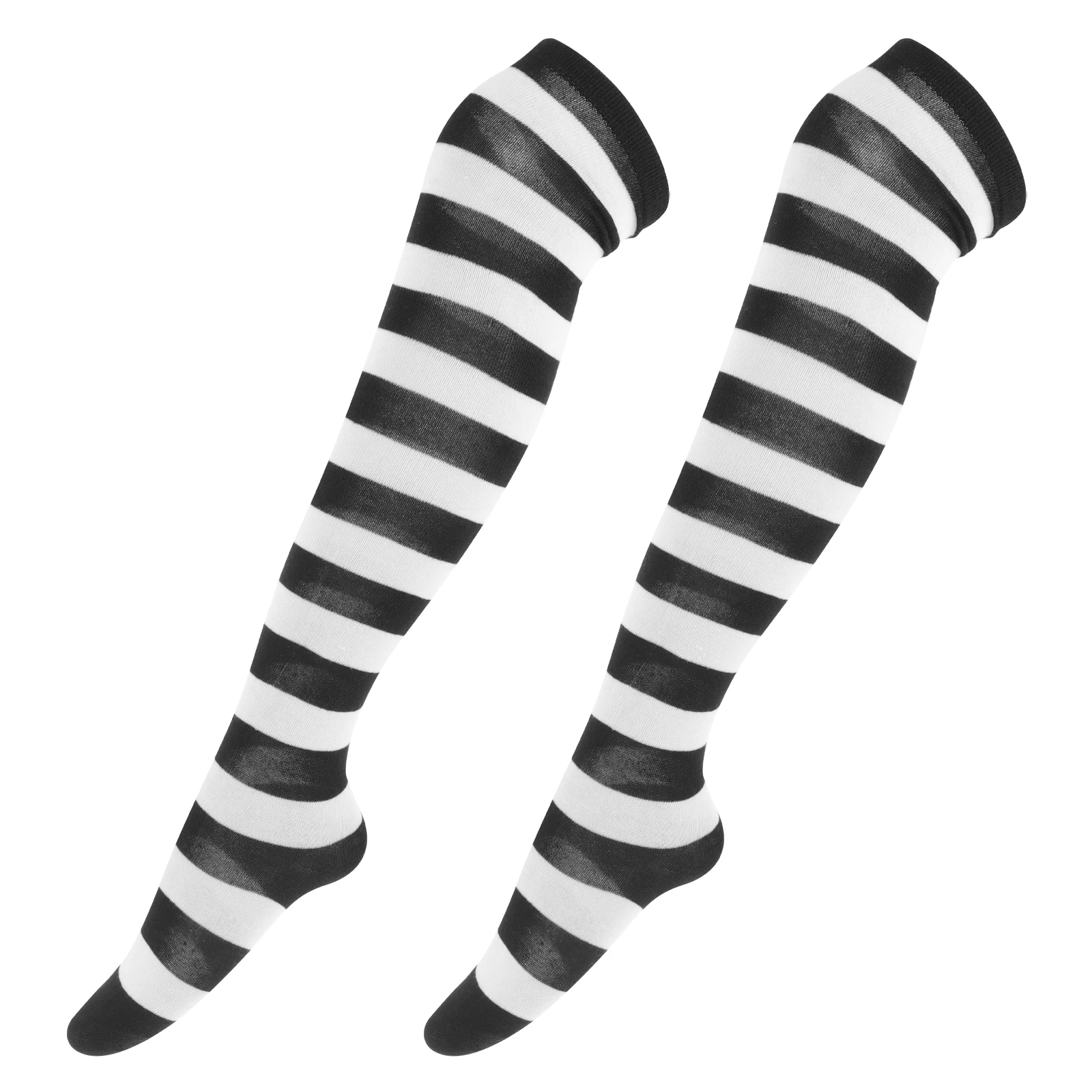 

Black White Wide Striped Thigh High Stockings Long Warm Over Knee Socks Women Trendy Classic Polyester Costumes Cosplay Festival