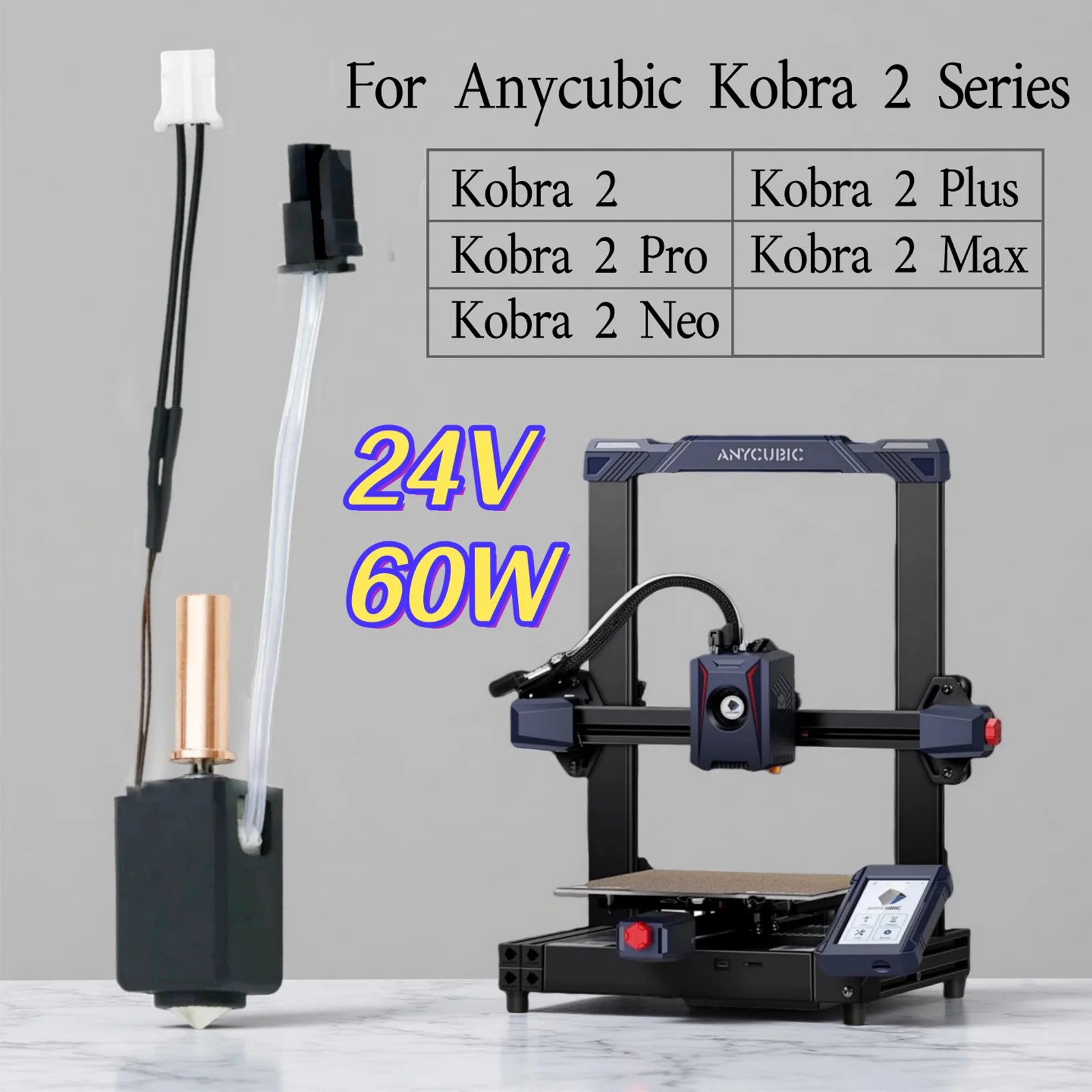 

Комплект Hotend 24 В 60 Вт для Kobra 2 серии 0,4/0,6/0,8 мм, детали сопла экструдера 3D-принтера для Anycubic Kobra 2 Neo pro plus Max