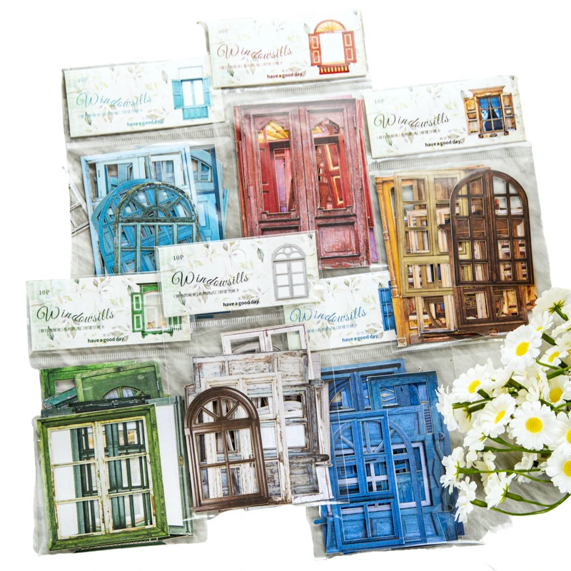 

10 Pcs Laser Hollow Door Windows Stickers for Scrapbooking Junk Journals Planners DIY Crafts Card Making Supplies