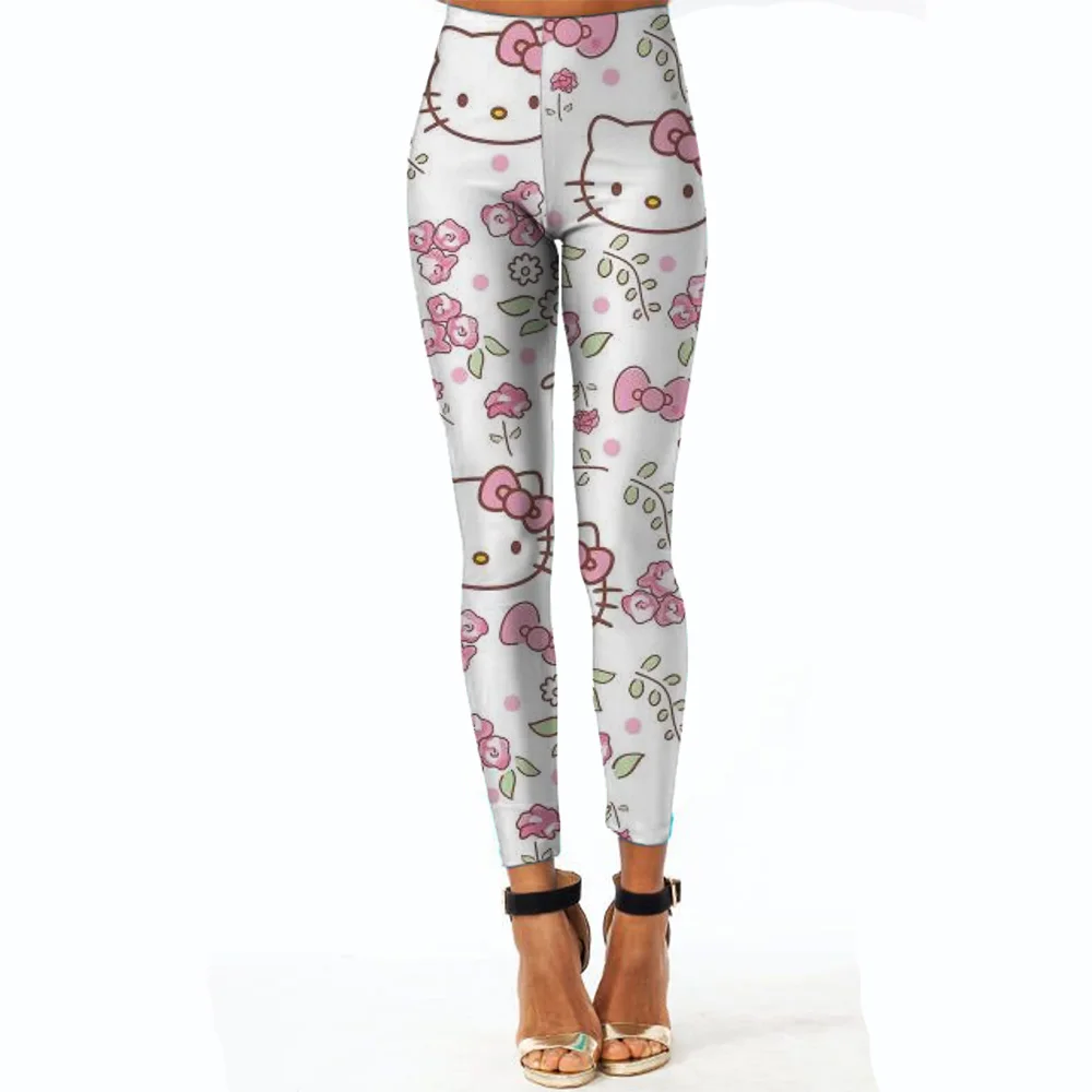 Legging Yoga Solid Elastis Pinggang Cetak Kuromi Hello Kitty Olahraga Wanita Fitness Celana Ramping Push Up Cepat Kering Jogging Gym Wanita