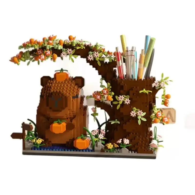Capybara Building Block Pen Holder Multi-Function Desk Organizer for Office Supplies Cosmetics Birthday Gift Desktop Decoration