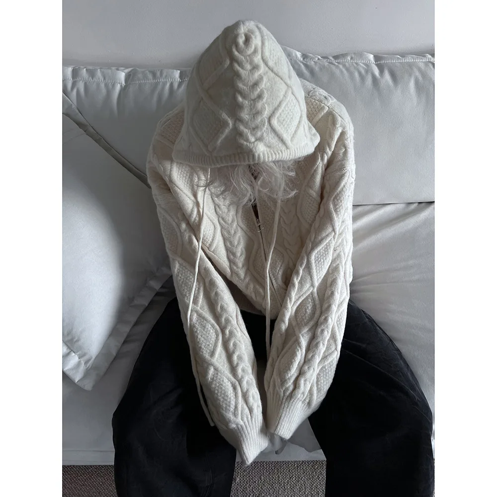 Men's Women Knitting Cardigan Autumn Winter New Hooded Cardigan Sweater Trendy Lazy Vibe Loose Knitwear Couples' Outerwear Top