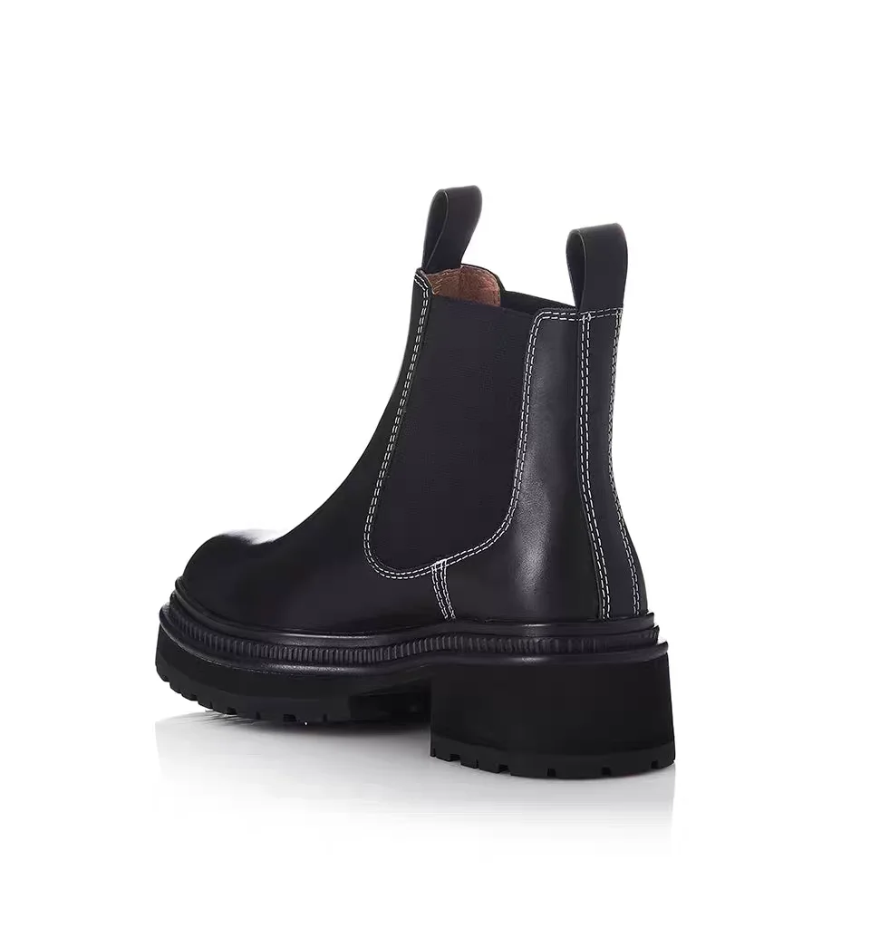 ALIAS MAE mid-heel leather Doc Martens women's boots Travel chic Casual wear Comfortable designer-inspired black calfskin shoes