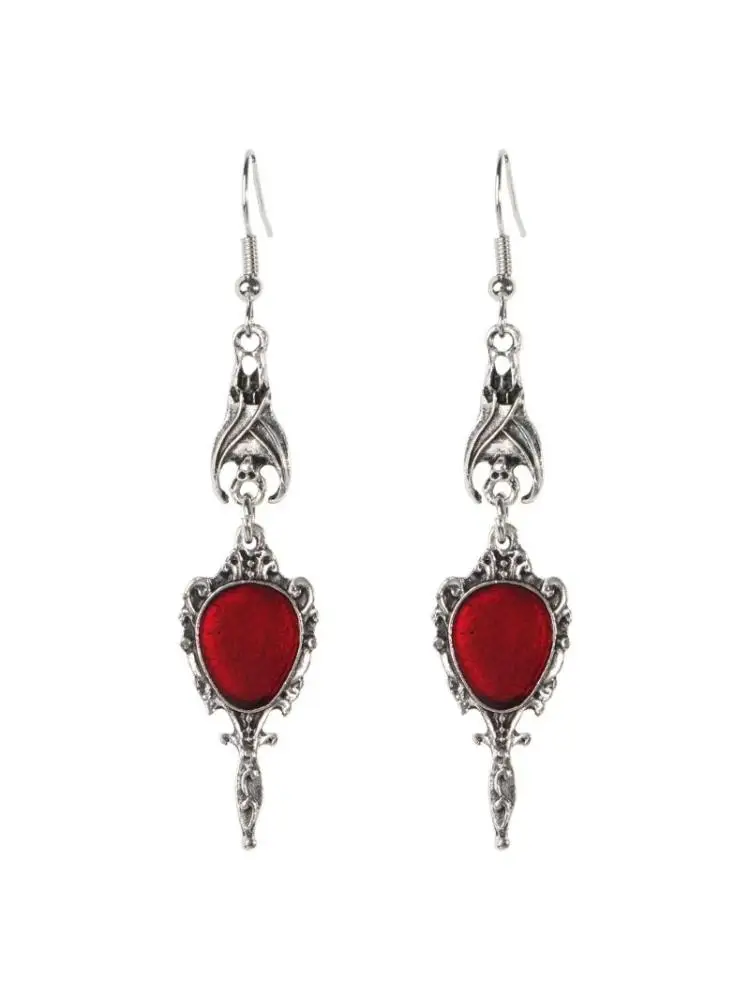  Unique Retro Red Romance Dangle Earrings Gothic Faux Crystals Bats Vintage Silver Finish Long Hook Dangle Drop Earrings