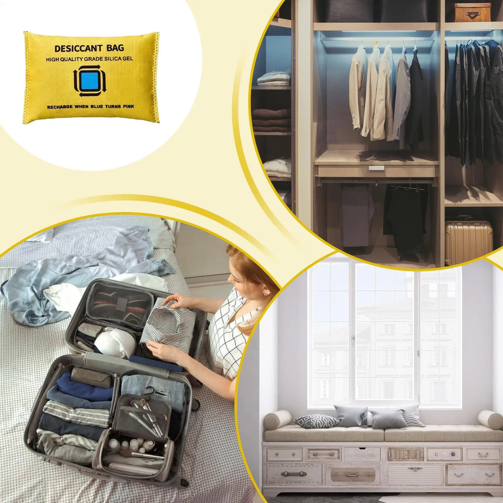 1 قطعة 100 جرام قابلة لإعادة الاستخدام مزيل الرطوبة أكياس امتصاص الرطوبة لخزانة السيارة خزانة RV قارب الطابق السفلي المرآب المساحات المنزلية