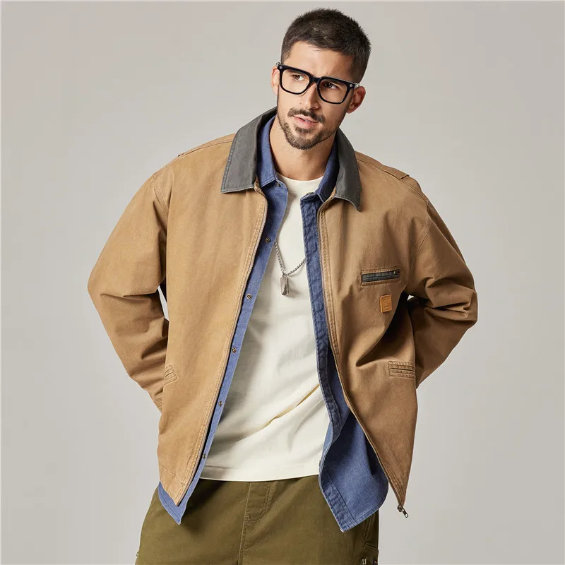 Plus Size Cargo Jacket Men Japanese Amikaji Streetwear Fashion Loose Casual Retro Motorcycle Jacket Spring Autumn Oversize Coat