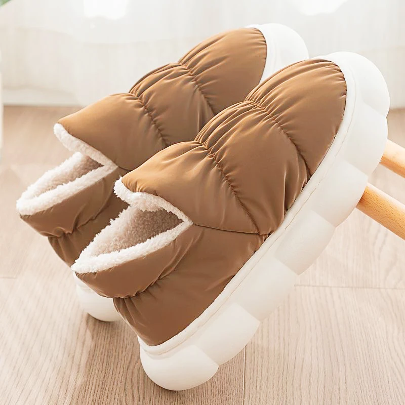 Winter Waterproof Warm Slippers Women Plush Fur Platform Slipper Indoor Home Cotton Shoes Couples Thick Sole Non-slip Slides