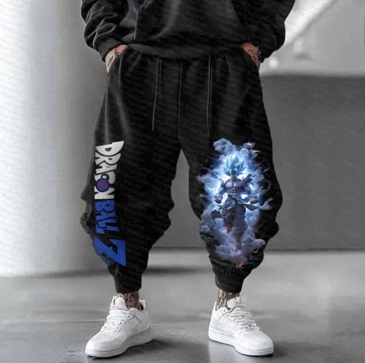 

Official Dragon Ball animation-themed printed pure cotton loose trousers for men and women, autumn and winter fleece trousers