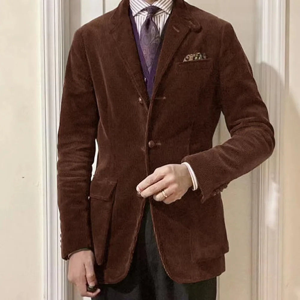 

Men's Corduroy Jacket Solid Color Autumn Winter V neck Single-breasted Fashion Blazer Business Casual Customize Men Outerwear