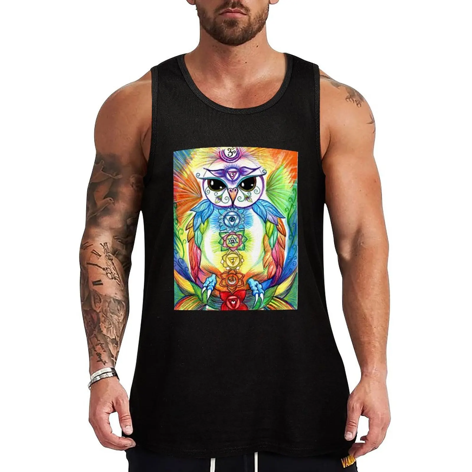 Chakra Owl-Yoga Owl by Sheridon Rayment Tank Top Industrial Work Tank Top Durable Sleeveless Top