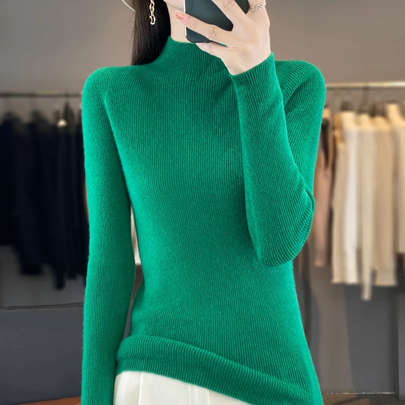 100% Merino Wool Women's Mock Neck Sweater Jumper 2024 Autumn/Winter New Fashion Women's Sweater Warm Sweater Top