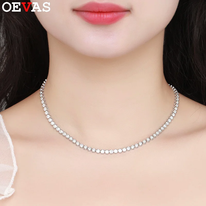 

OEVAS 2MM 3MM Full Real moissanite Bubble Diamond Necklace For Women 100% 925 Sterling Silver Sparkling Wedding Fine Jewelry