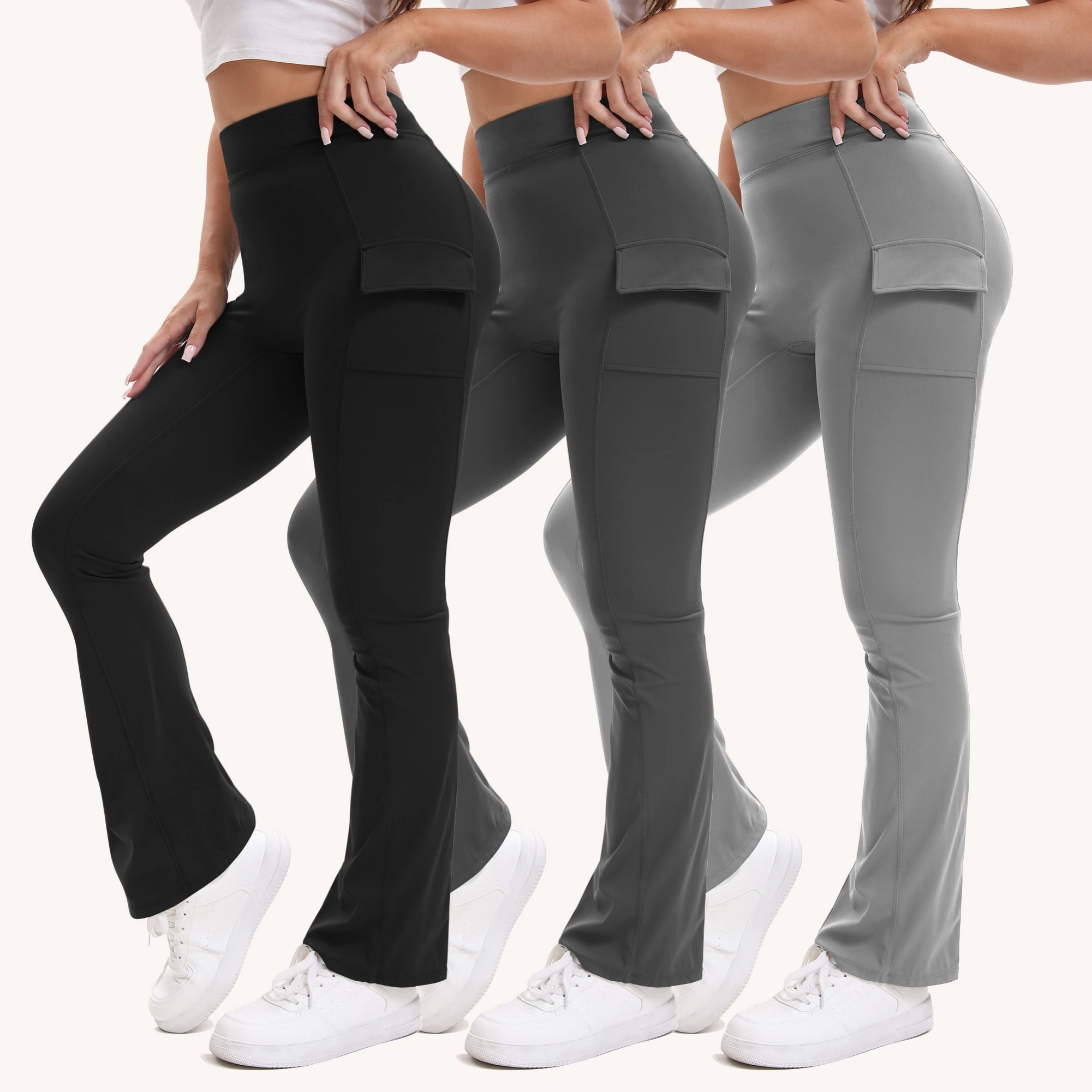 

Side Pocket Flared Pants: High Waist Stretch Bootcut Trousers, Breathable Wide Leg Bottoms for Women - Daily Chic Comfort