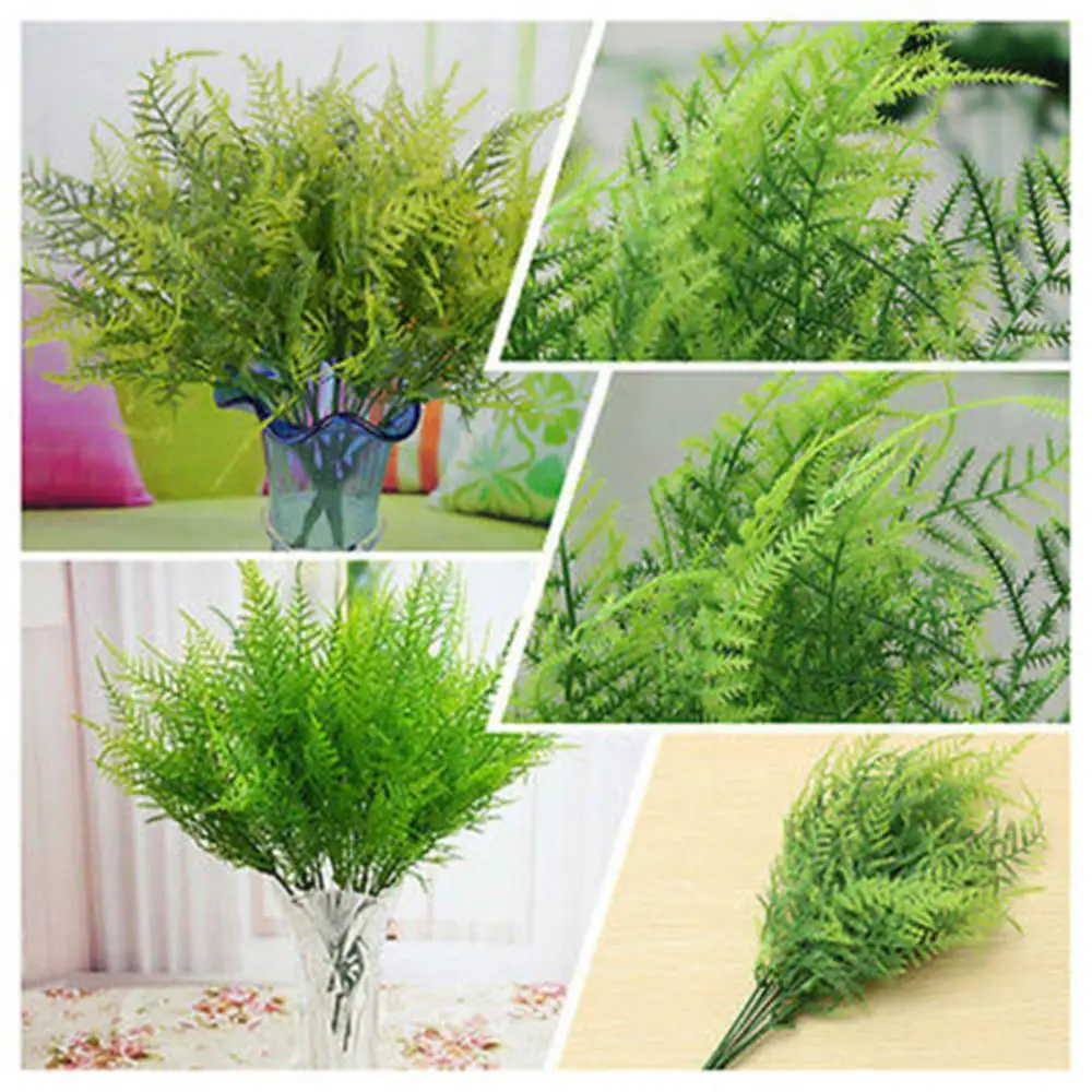 Tallos de plantas artificiales, helecho de espárragos, helecho de plástico, hojas verdes, flor falsa, adornos para boda, oficina y hogar, decoraciones de mesa