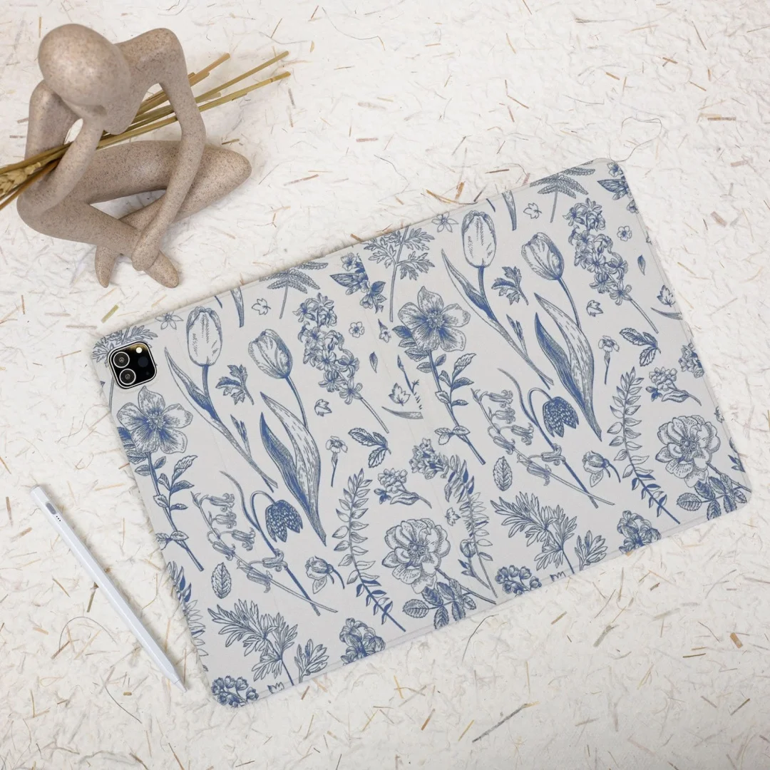 Elegant Floral ArtสําหรับiPad Air 5 4th 10.9 iPad Pro 11 10.2 8 9 Air3 pro10.5 10th 2022 พร้อมที่ใส่ดินสอฝาครอบ