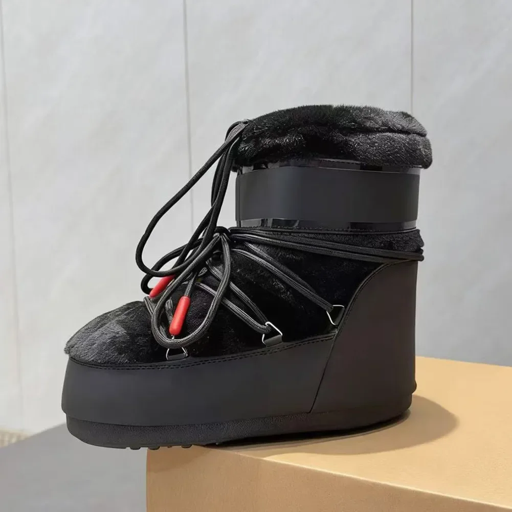 Bottes de neige en coton pour femme, hiver 2026, épaisses, chaudes, antidérapantes, imperméables, avec rehausse intérieure.