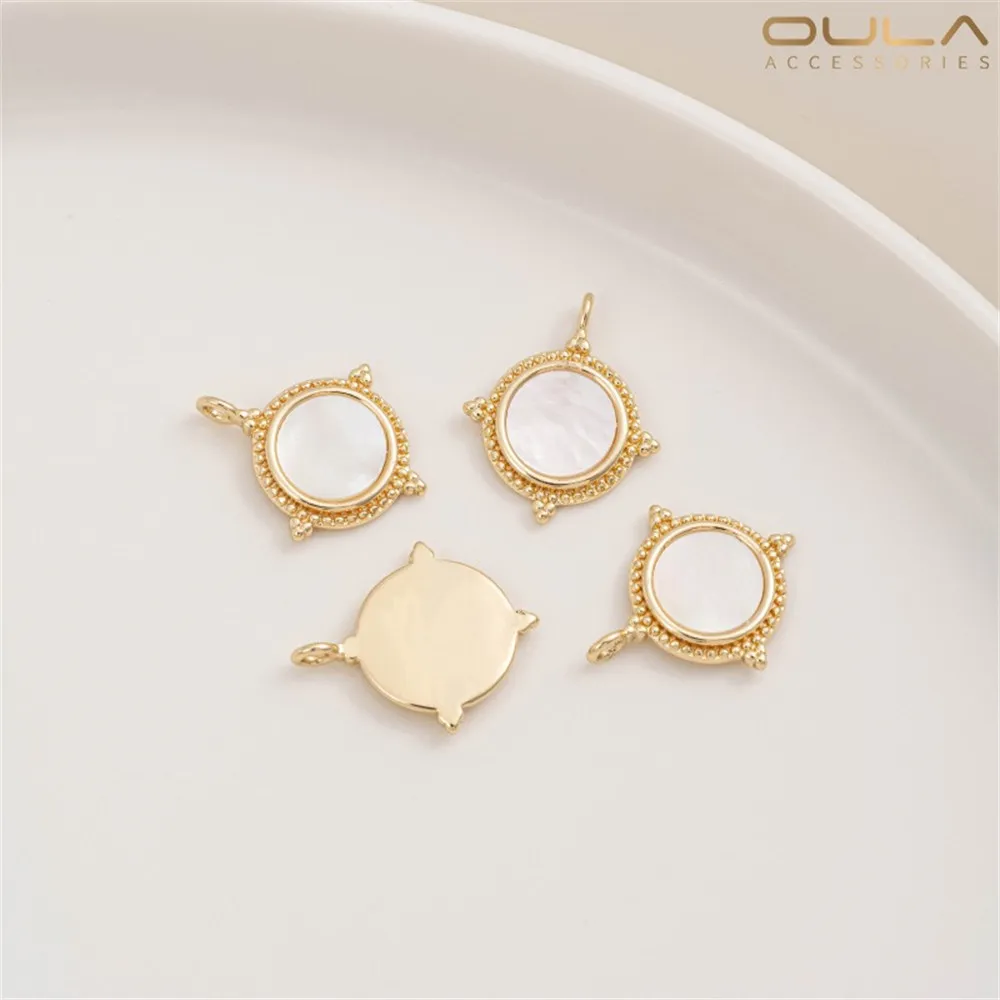 1PCS Diy14K Gold-encrusted Necklace Pendant in The Shape of A Natural Mirror Shell Frame Collarbone Chain Pendant