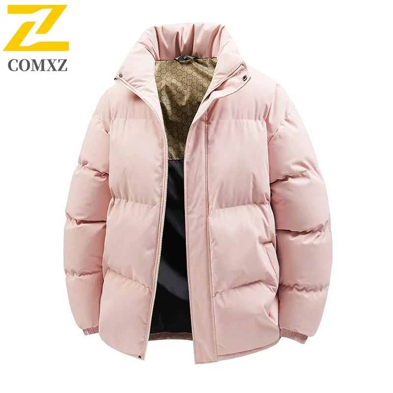 COMXZ Men Outdoor Baseball Jacket Winter American Style Down Fille Coat Stand Collar Business Casual Thickened Thermal Outerwear