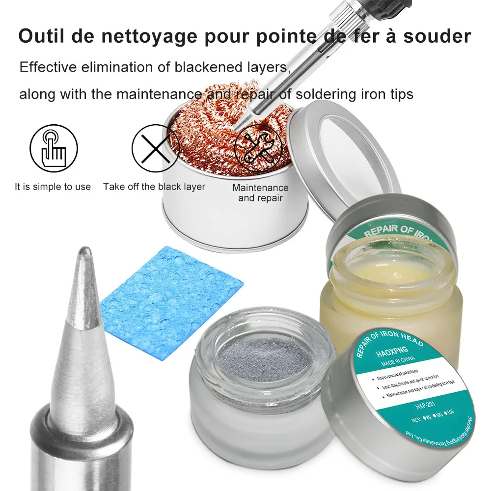 Nettoyant pour pointes de fer à souder: élimine la crème de résurrection oxydée, lingettes éponge de nettoyage, élimine rapidement la boule de nettoyage d'étain