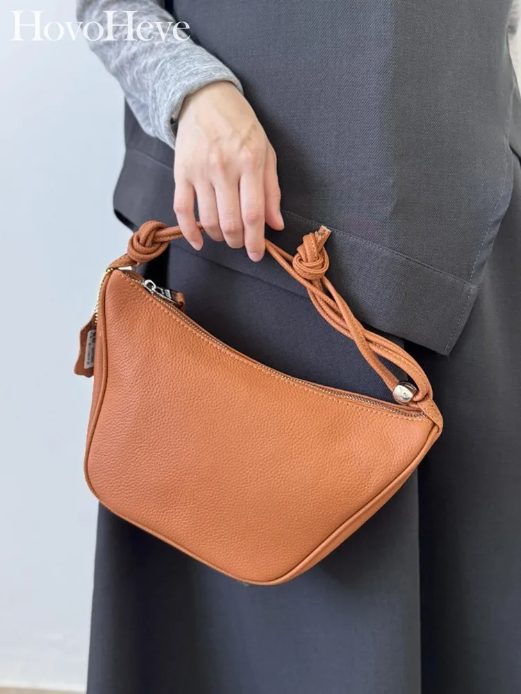 

Vintage Casual Women New Office Tote Handbag Cowskin Solid Color Genuine Leather Single Shoulder Zipper Crossbody Underarm Bag