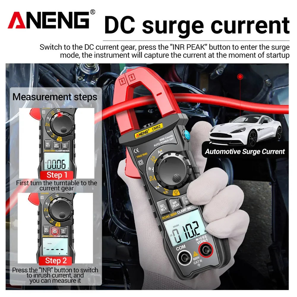 Aneng CM82 Stroomtang Dc/Ac 600A Stroom Spanning 6000 Counts Multimeter Amperemeter Tester Auto Amp Hz Capaciteit Ncv ohm Test