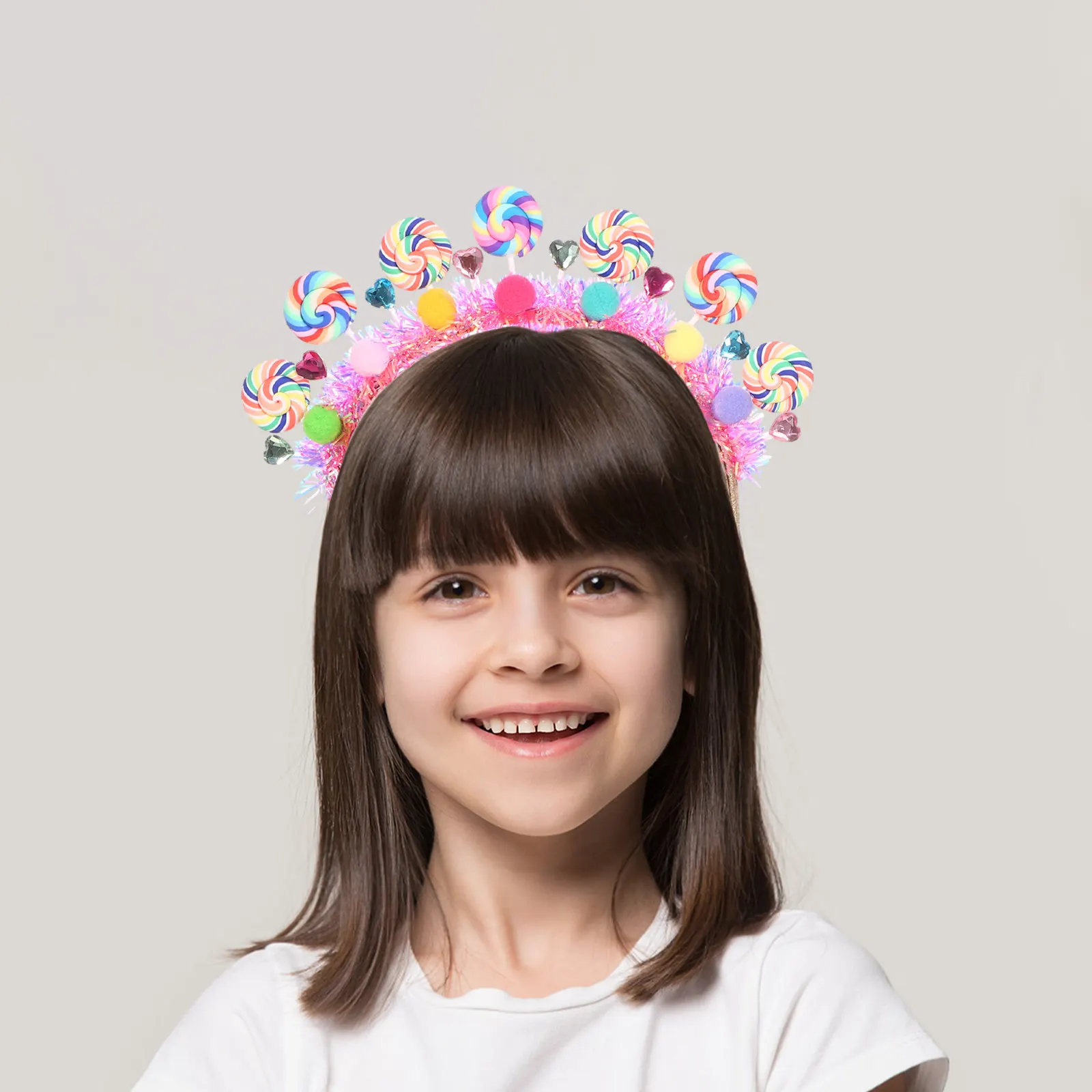 Cute Lollipop Headband Children Cartoon Candy Pom Pom Hairband Princess Hair Hoop Birthday Party Holiday Costume Accessory