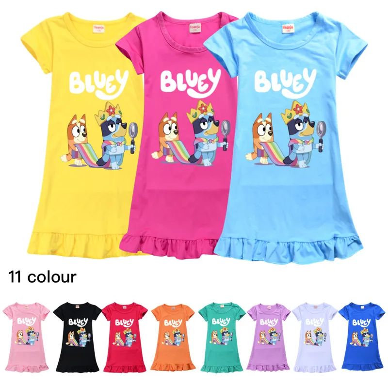 Bluey Family 100cm a 160cm le ragazze vestono la camicia da notte di seta del ghiaccio vestito da casa vestito da principessa vestito da spiaggia