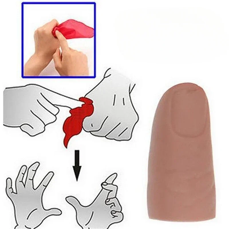 Finger Magic Trick Disappearing Silk Fake Thumb Tip Reality Magician Close Up Stage Show Prop Prank Toy Red Silk Magic Prop