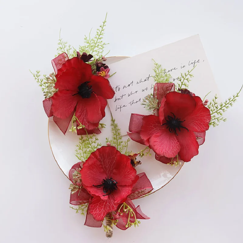 2412Wedding supplies wedding flower bouquet artificial flower business celebration opening guest corsage handed flower red