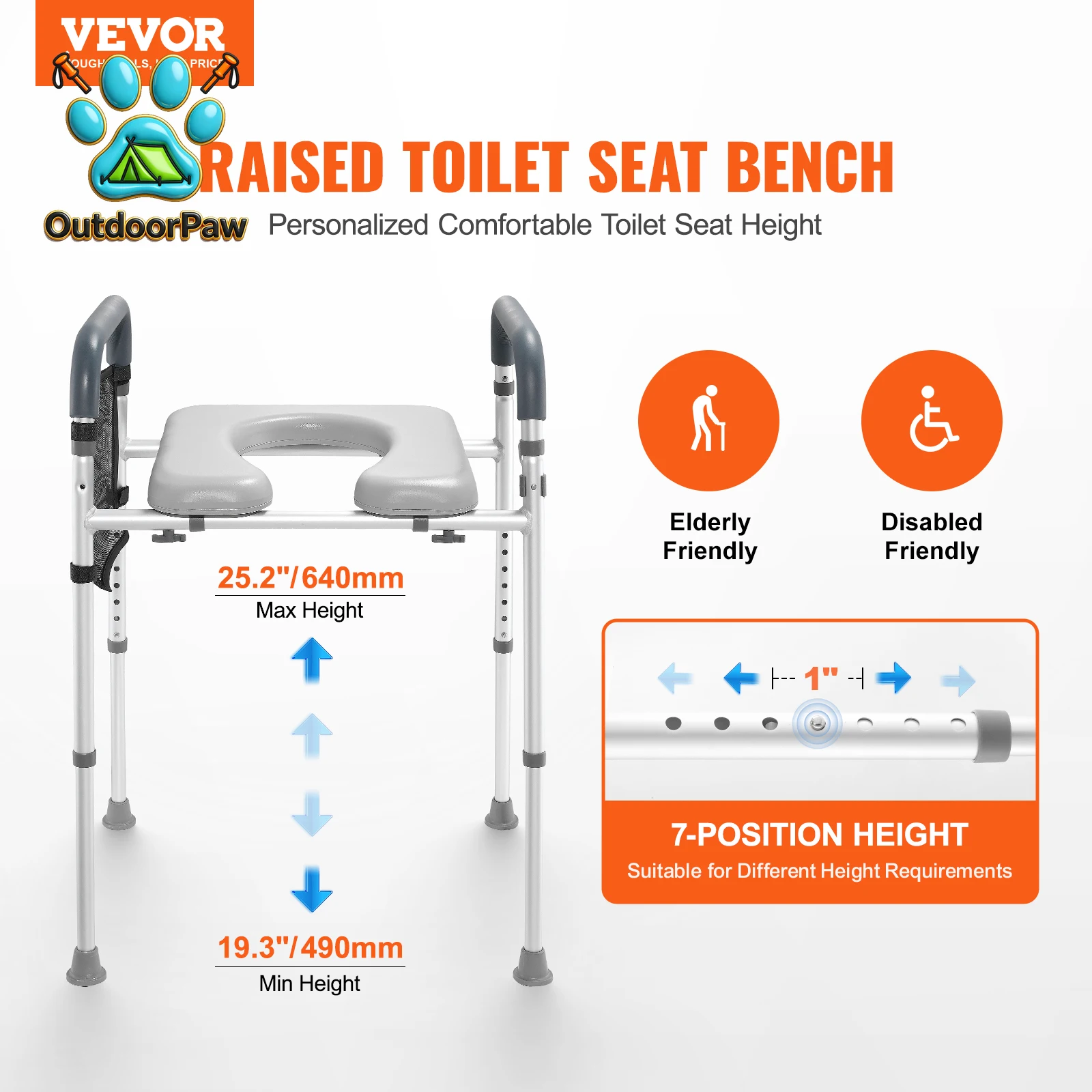 SucceBuy Raised Toilet Seat, 7-Position Height Adjustment 19.3