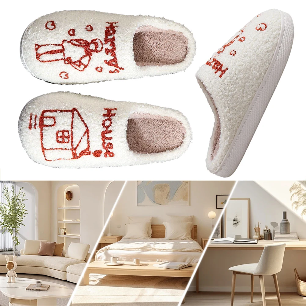 Harry's House Slippers Cute House Slippers Non-Slip Plush Couple Slippers Comfortable Fuzzy Indoor Slippers for Indoor Bedroom