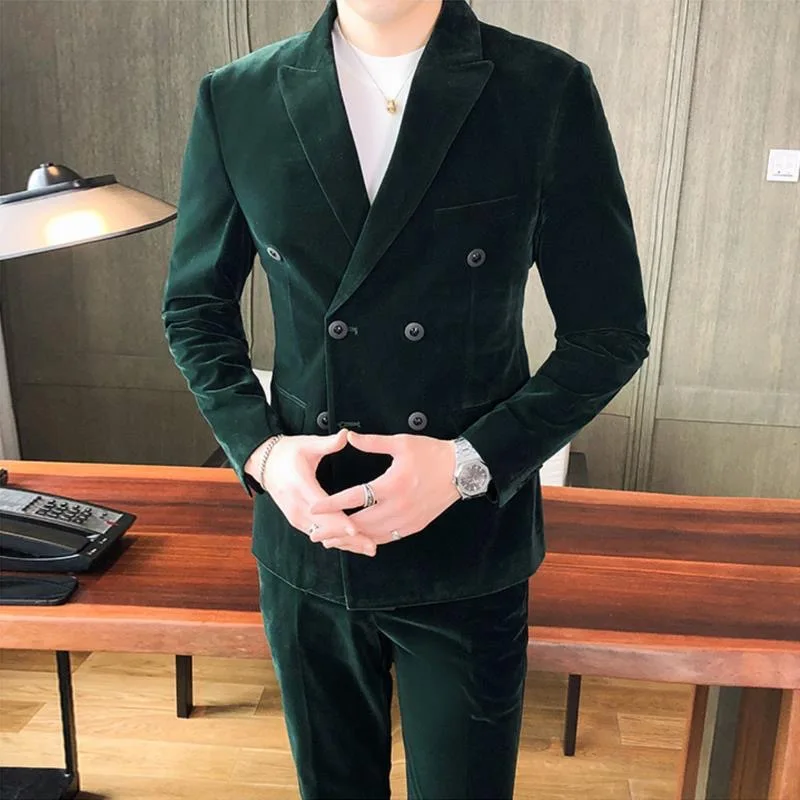 

69 Gold Velvet Fabric Groom Suit Jacket Casual Korean Style Men's Dress