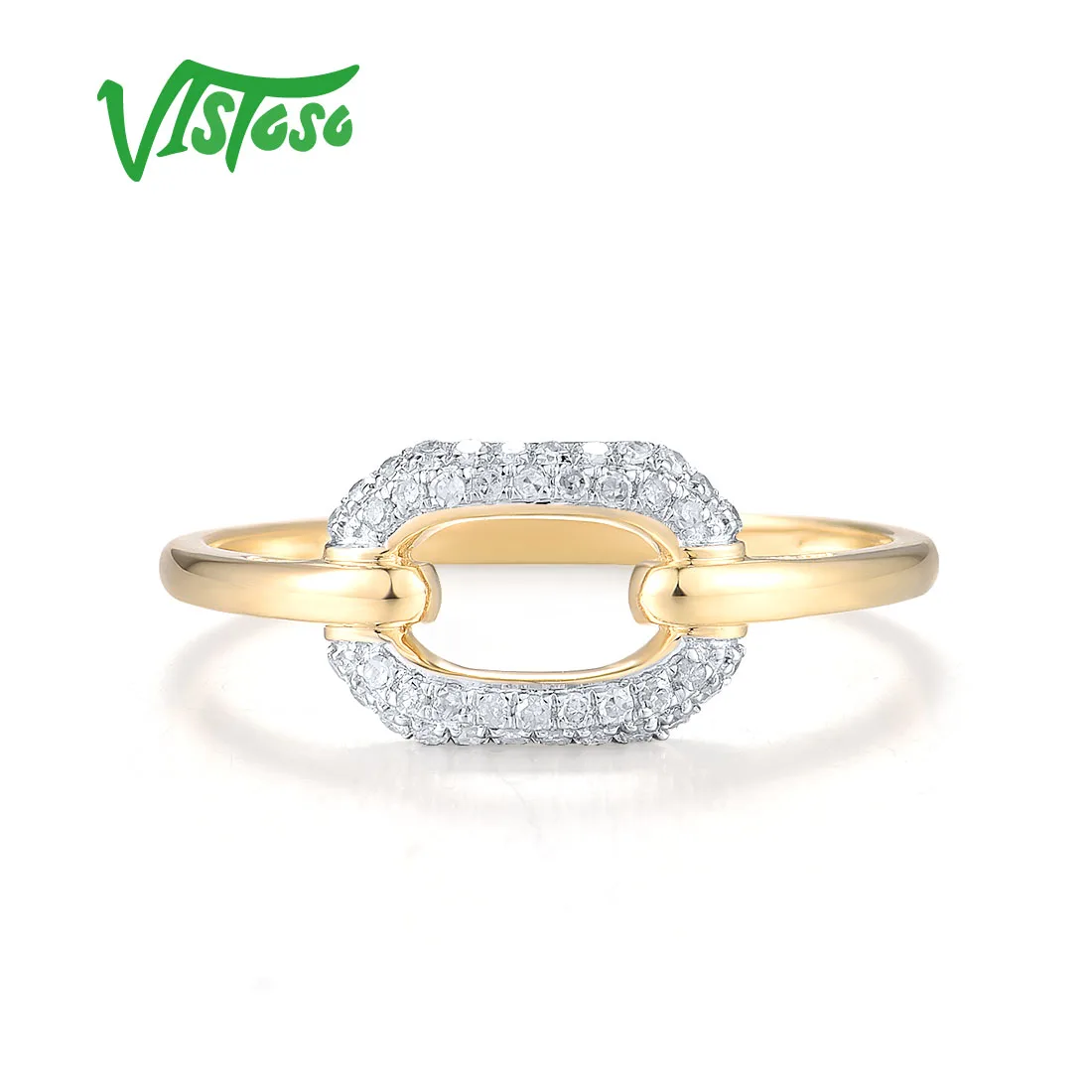 VISTOSO Genuine 14K 585 Yellow Gold Ring For Women Sparkling Diamond Unique Wedding Engagement Delicate Gifts Fine Jewelry