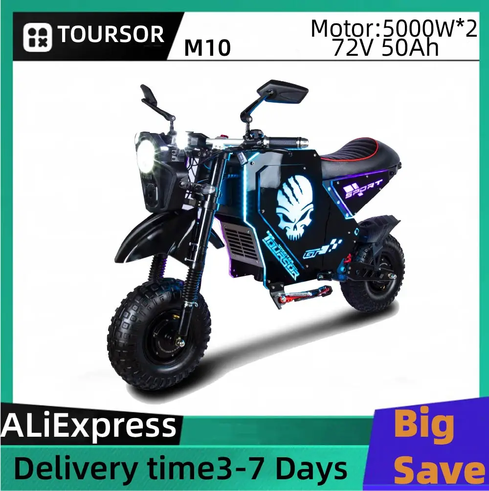 

TOURSOR M10 Electric Bicycle 5000W*2 Dual Motor 72V50AH Battery Electric Bike 14 Inch Off-road Tire Electric Motorcycle