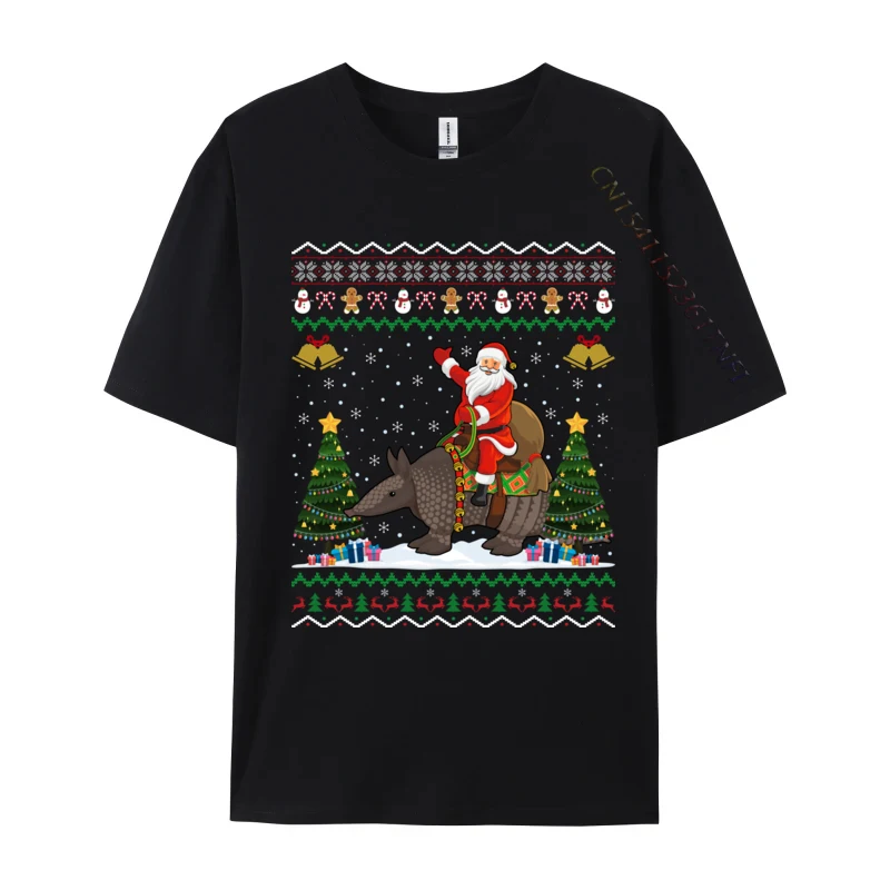 Armadillo Ugly Xmas Santa Riding Armadillo Christmas T-Shirt Awesome Cartoon Print T Shirts Premium Cotton Plus Size Tops Shirts