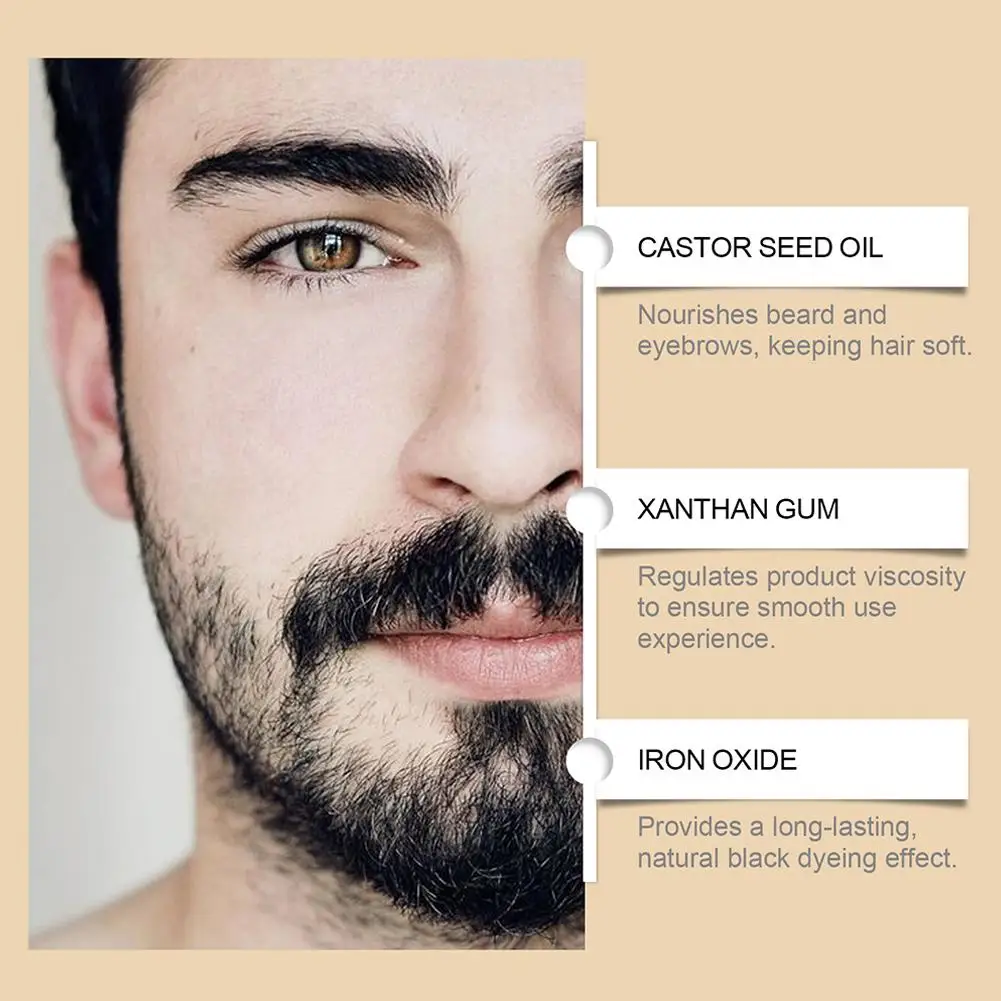 Natural Black Beard Dye Pen for Men Gray Hair Coverage Waterproof Mustache Filler Pen Long Lasting Beard Coloring Tools 12ml