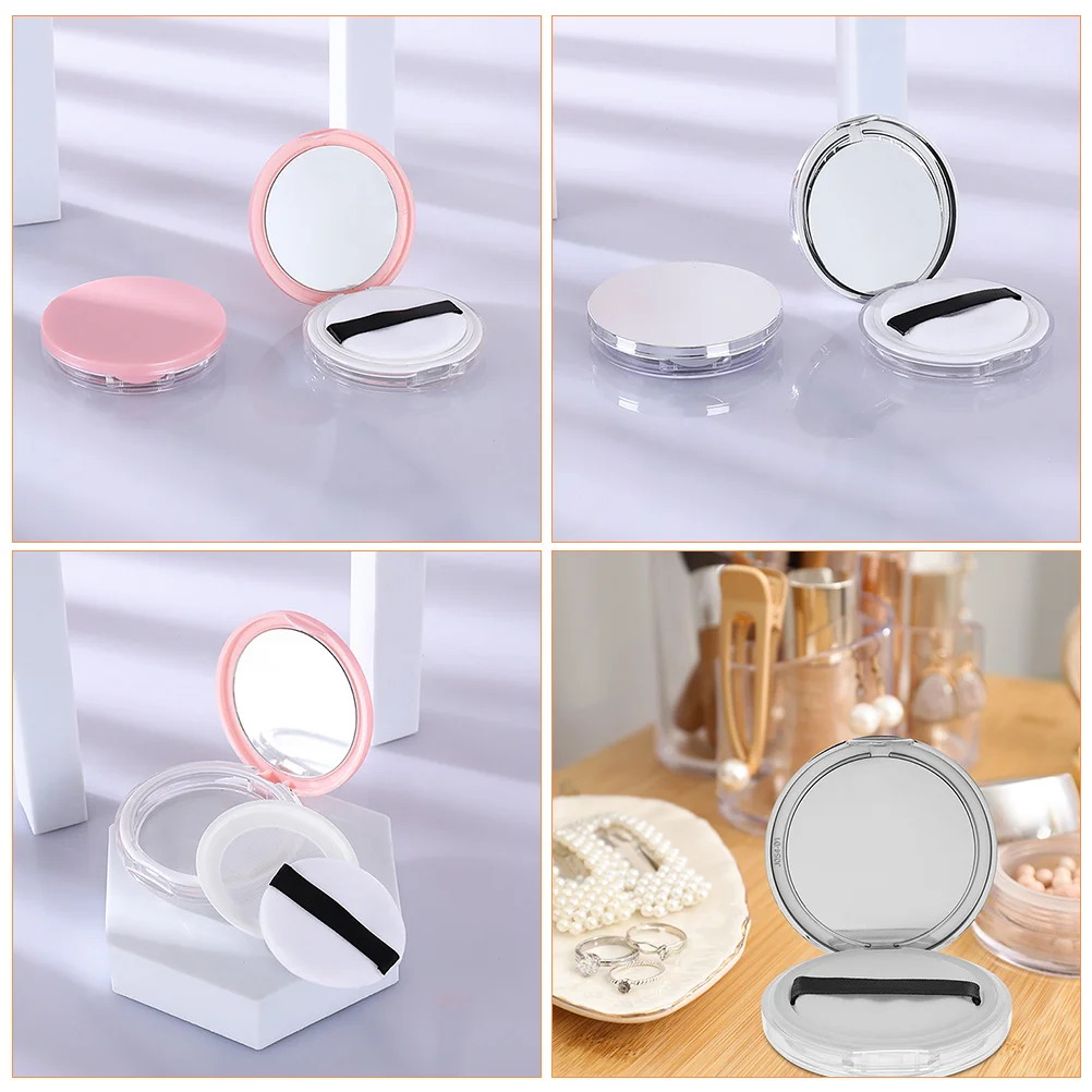 

2 Sets Powder Puff Container for Women with Sponge Tool Holder Loose Box Travel Makeup Reusable Case Protective Storage