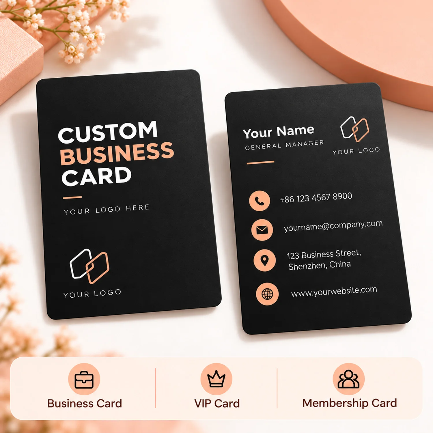 Custom PVC Business Cards Personalized Double Sided Printing with Logo Name Text Professional Business Membership VIP Cards