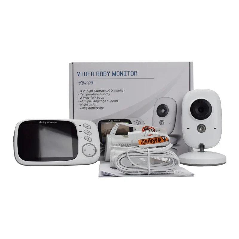 شاشة فيديو عالية الدقة مع كاميرا للرؤية الليلية مدمجة في مشغل موسيقى MP3، أجهزة مراقبة درجة حرارة سلامة الطفل، اتصال داخلي متحرك في اتجاهين