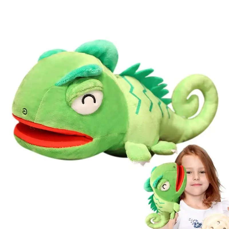 Hand Puppets For Kids Cute Chameleon Plush Hand Puppet Super Soft Hand Puppet With Movable Mouth MultifunctionalReptile Stuffed