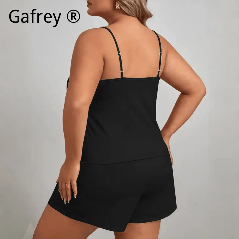 Hot Selling 5XL 3XL Plus Size Letter Print Pajama Set Women Camisole Shorts Two Piece Loose Wearable Outside Lounge Wear Summer view 4