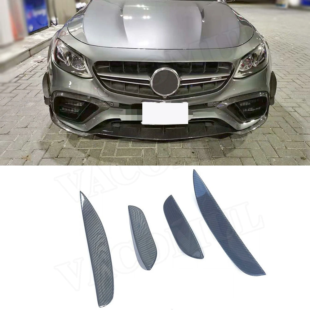 Real Carbon Fiber Front Bumper Fins Decoration Canards Trims for Mercedes Benz E Class W213 E63 AMG 2017-2019 FRP 4PCs/Set