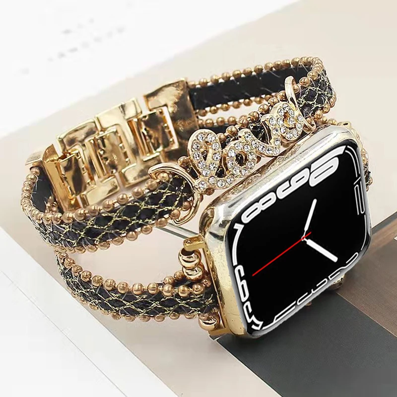 Diamond Strap For Apple Watch band 44mm 40mm 42mm 38mm Link Bracelet Wristband Ring correa iWatch series 3 4 5 6 se 7 45mm 41mm