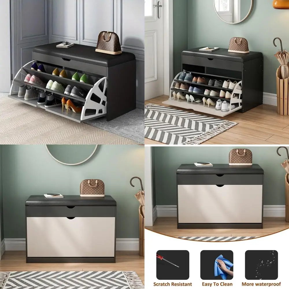 

Shoe Storage Bench with Seat, Entryway Shoe Cabinet, 3-Tier Rack Organizer for Shoes